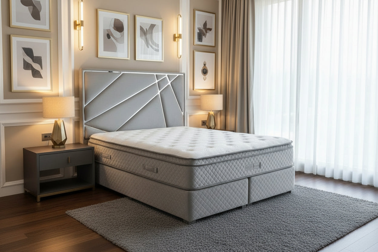 Helix Bedframe 5ft Kingsize Silver Velvet - Headboard & Base