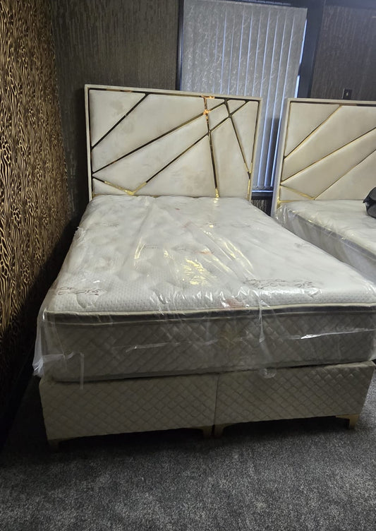Helix Champagne Velvet Headboard with Gold Detailing