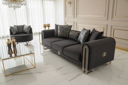 Elmira 3 +1 -Seater Velvet Sofa set – Grey Luxe Velvet with Chrome Legs F I INTERIORS