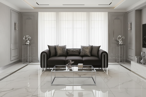 Elmira 3 +1 -Seater Velvet Sofa set – Grey Luxe Velvet with Chrome Legs F I INTERIORS