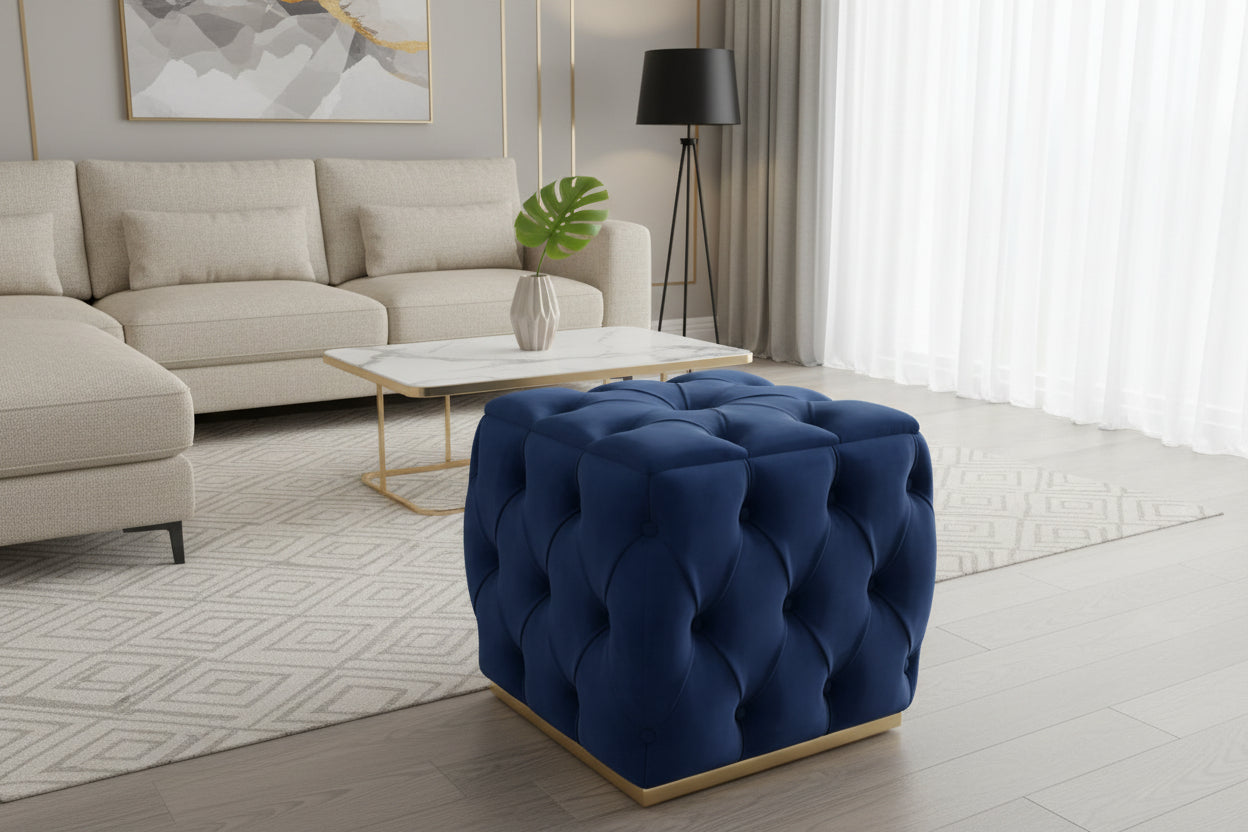 Square Velvet Pouf – Navy & Grey Options, Modern Accent Piece Livara Interiors