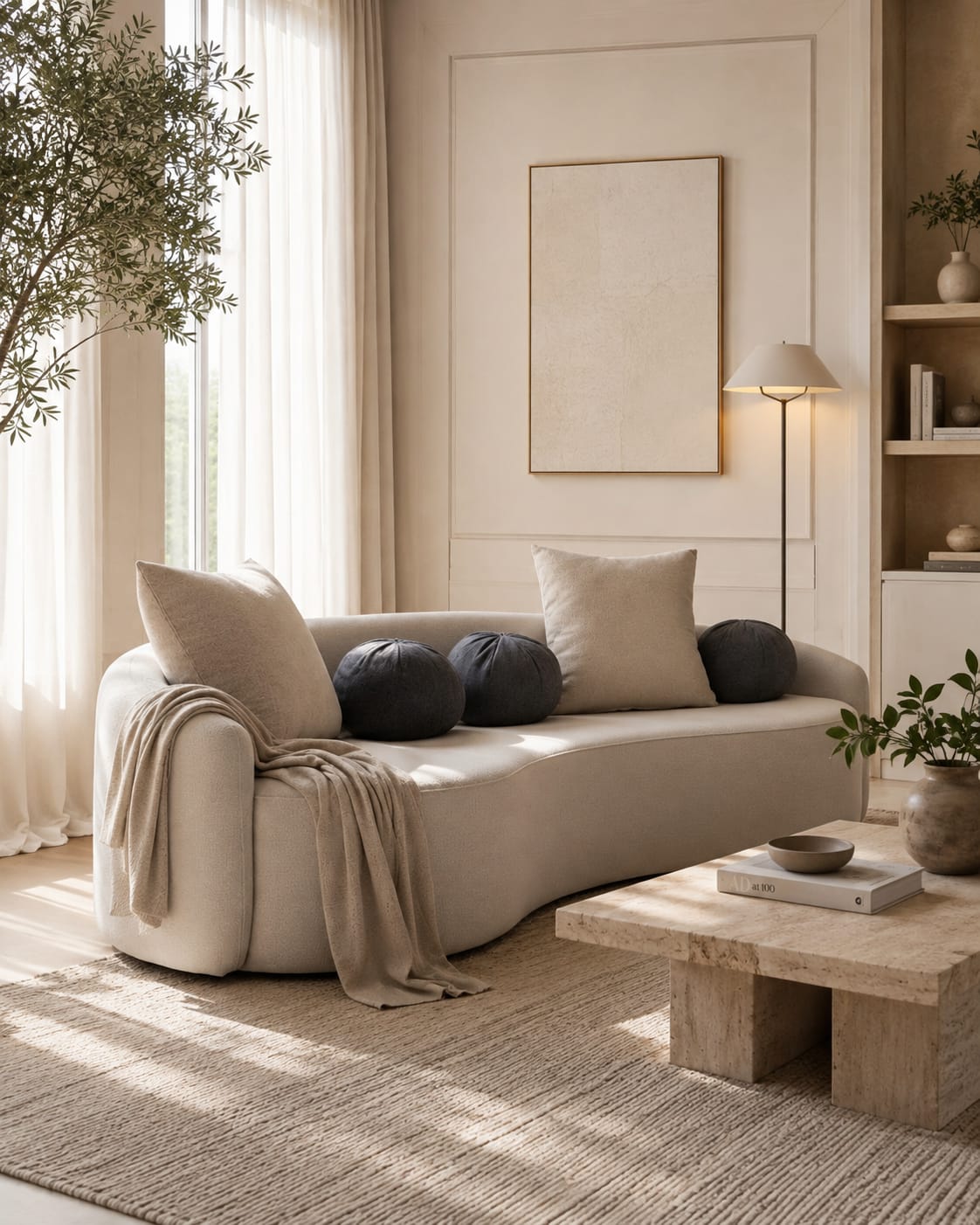 Bouclé 3 Seater Cloud Sofa Light Beige Livara Interiors