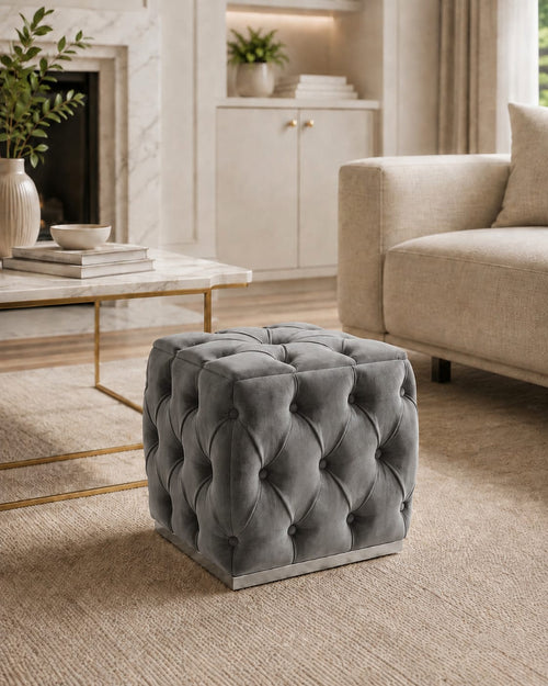 Square Chesterfield Luxury Velvet Stools F I INTERIORS