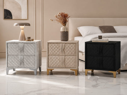 Helix Upholstered Bedside Cabinet with Gold Legs – 2 Drawer Luxury Nightstand f i interior