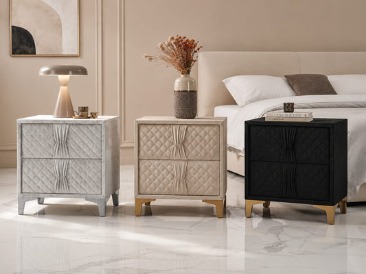 Helix Upholstered Bedside Cabinet with Gold Legs – 2 Drawer Luxury Nightstand f i interior