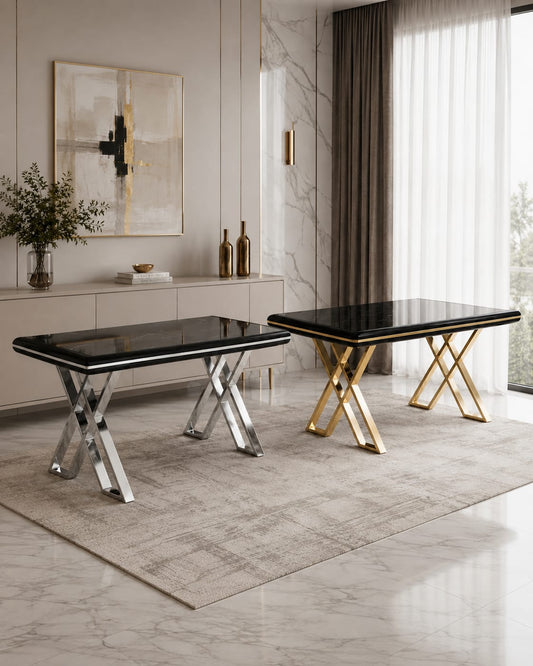 Luna Black & Gold Metal Finish Dining Table – Contemporary Glamour with Statement Style Livara Interiors