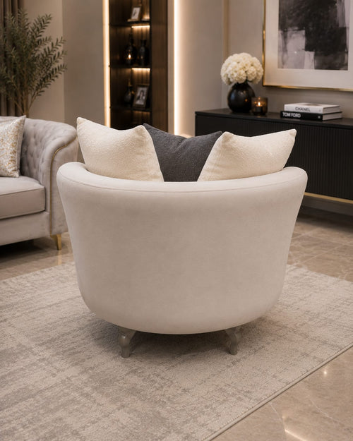 Elma Sofa Chair Cream Velvet With Queen Ann Taupe Wooden Legs Livara Interiors