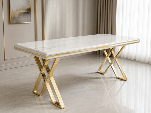 Luna Black & Gold Metal Finish Dining Table – Contemporary Glamour with Statement Style Livara Interiors