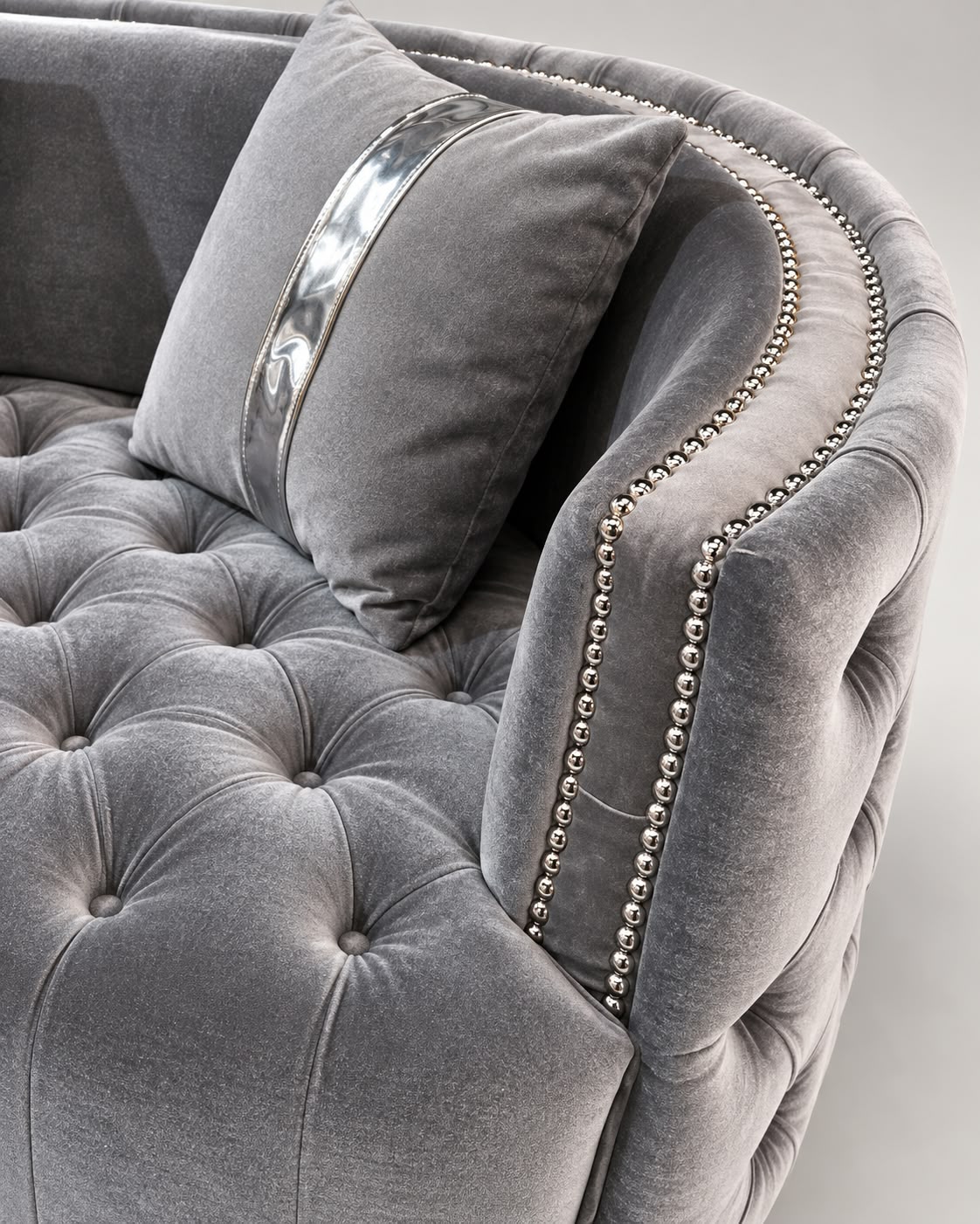 Luxury Silver Velvet 3 Seater Chesterfield Sofa - Deep Buttoned Seating with Studded arms Livara Interiors