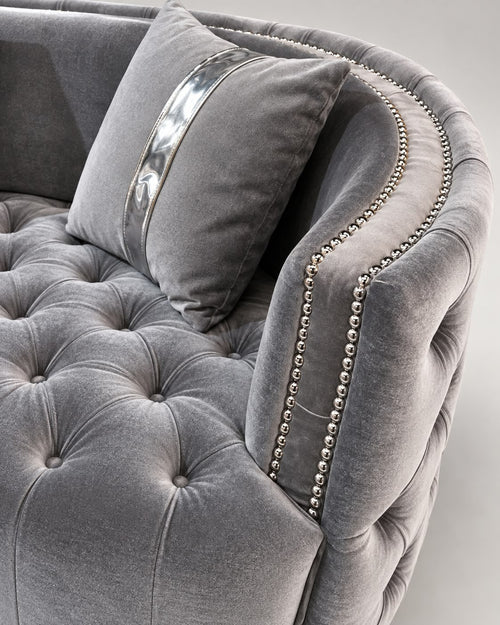 Luxury Silver Velvet 3 Seater Chesterfield Sofa - Deep Buttoned Seating with Studded arms Livara Interiors