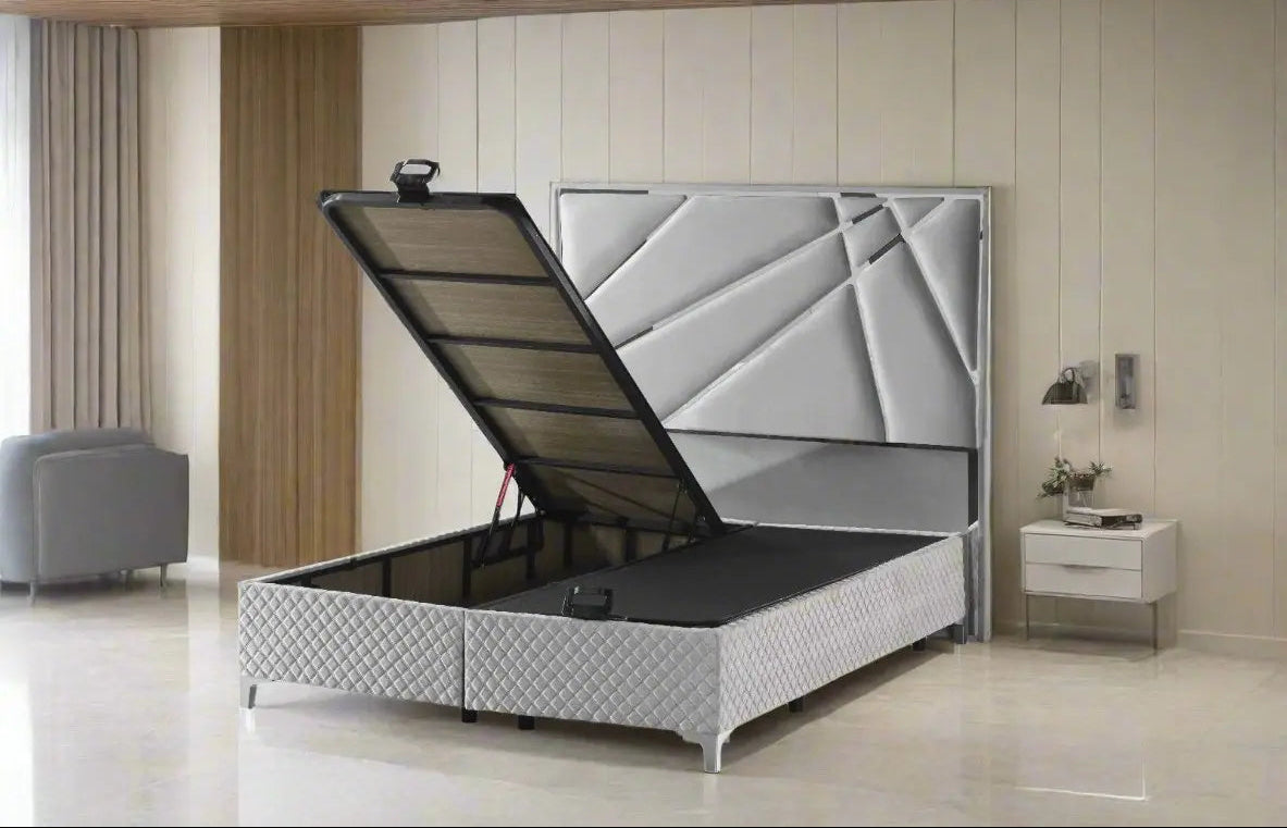 Helix Bedframe 4ft6 Double Silver Velvet - Headboard / Base