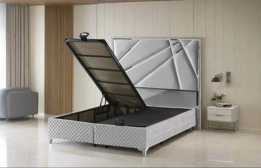 Helix Bedframe 4ft6 Double Silver Velvet - Headboard / Base