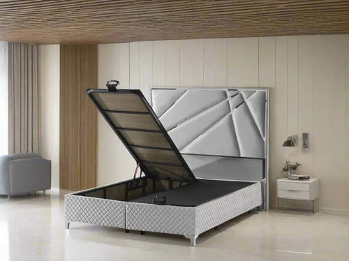 Helix Bedframe 5ft Kingsize Silver Velvet - Headboard & Base