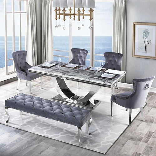 Arial 1.8m Marble Dining Table – Stainless Steel Base