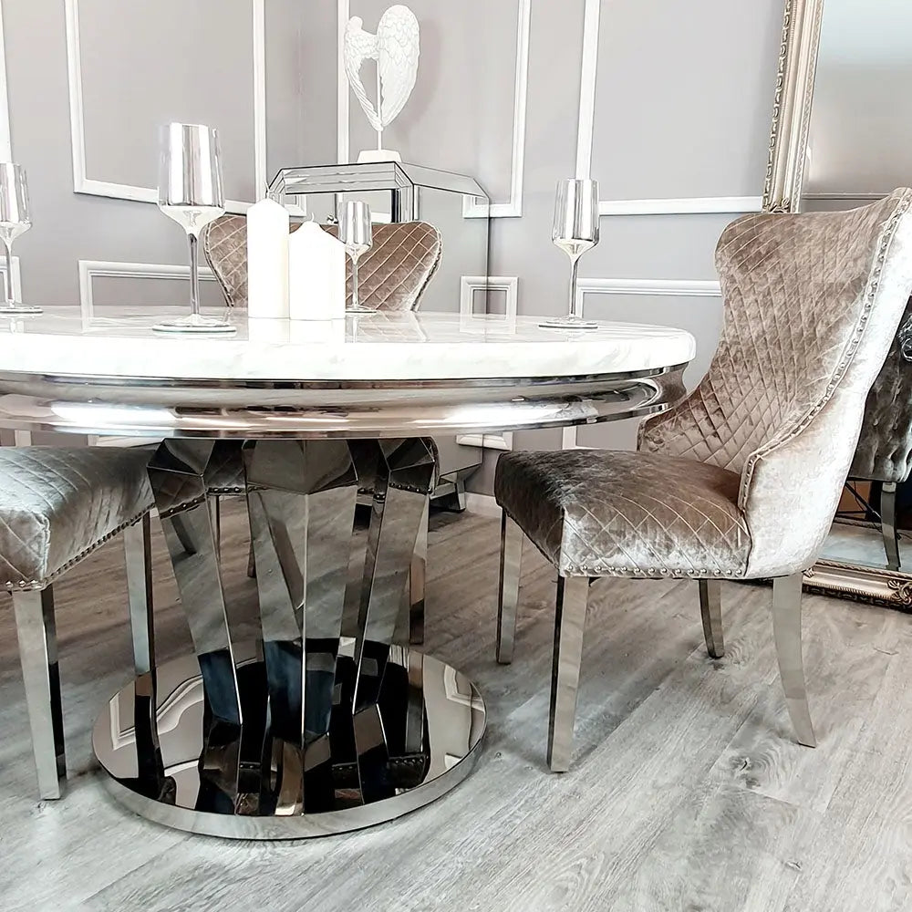 Chelsea Shimmery Velevet Dining Chair with Lion Knocker & Buttoned Back Single Sale