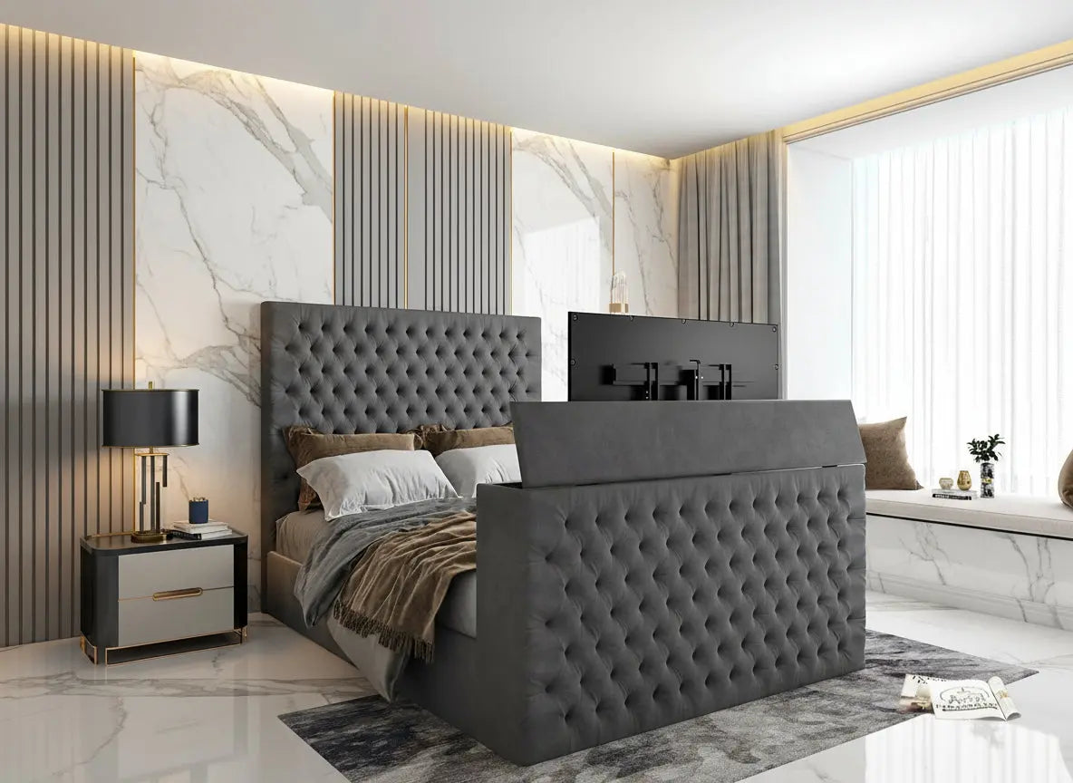 Chelsea Upholstered Soft Velvet Phonematic Tv Bespoke Bed Frame