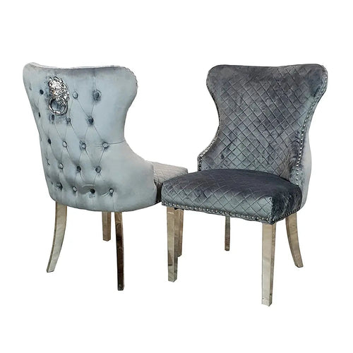 Chelsea Shimmery Velevet Dining Chair with Lion Knocker & Buttoned Back Single Sale