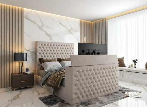 Chelsea Upholstered Soft Velvet Phonematic Tv Bespoke Bed Frame