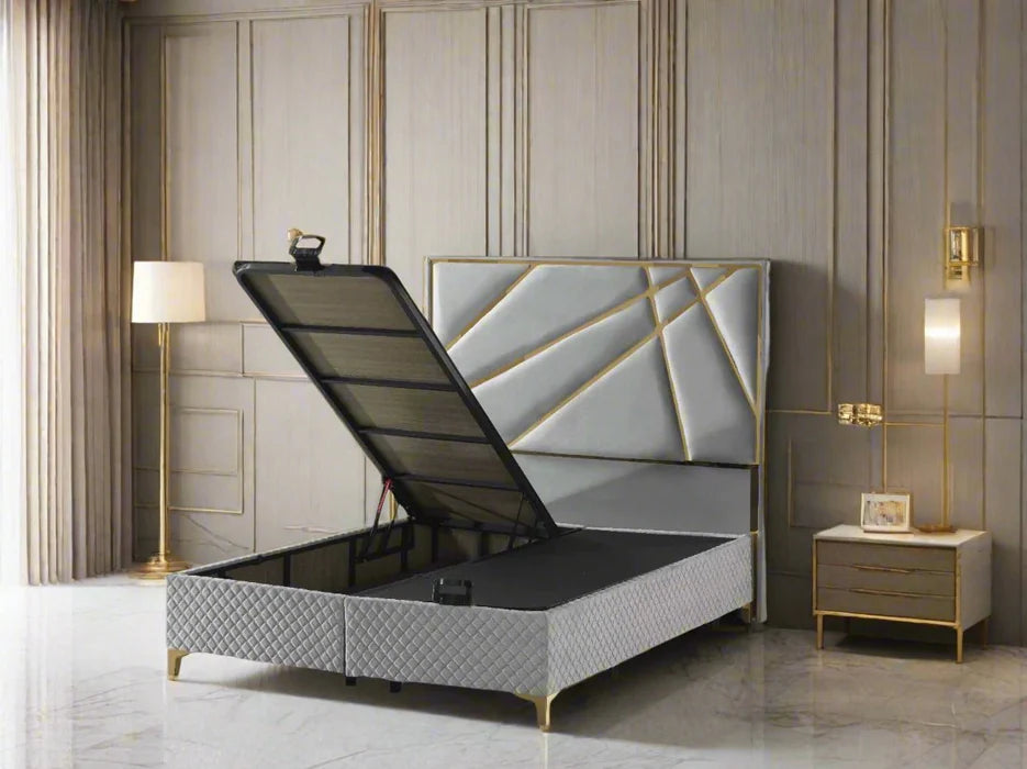 Helix Storage Bedframe 5ft King-size Silver & Gold LIVARA