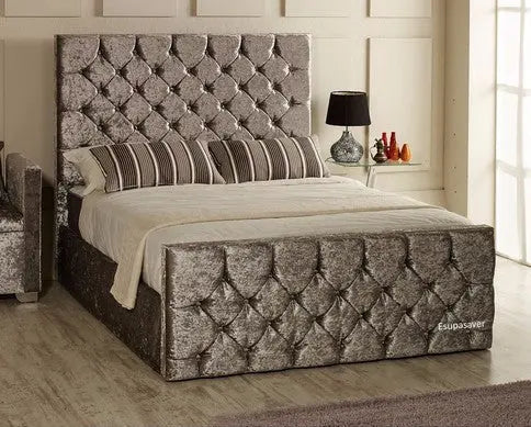 Enigma Ottoman Gaslift Bed – Crushed Velvet Upholstery with 54" Floor-Standing Headboard