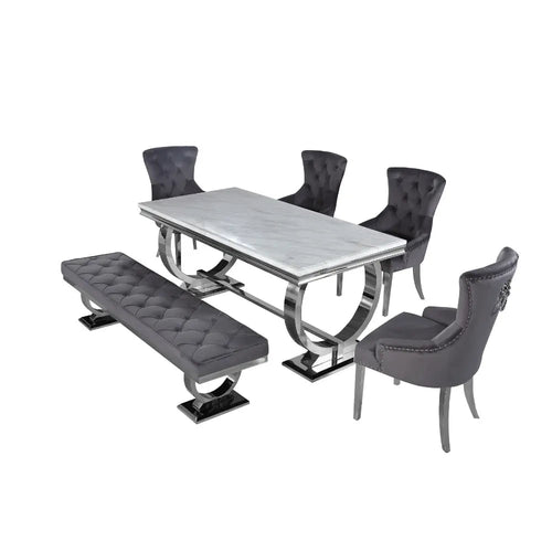 Arianna Marble Dining Table – 1.5m & 1.8m, Stainless Steel Base