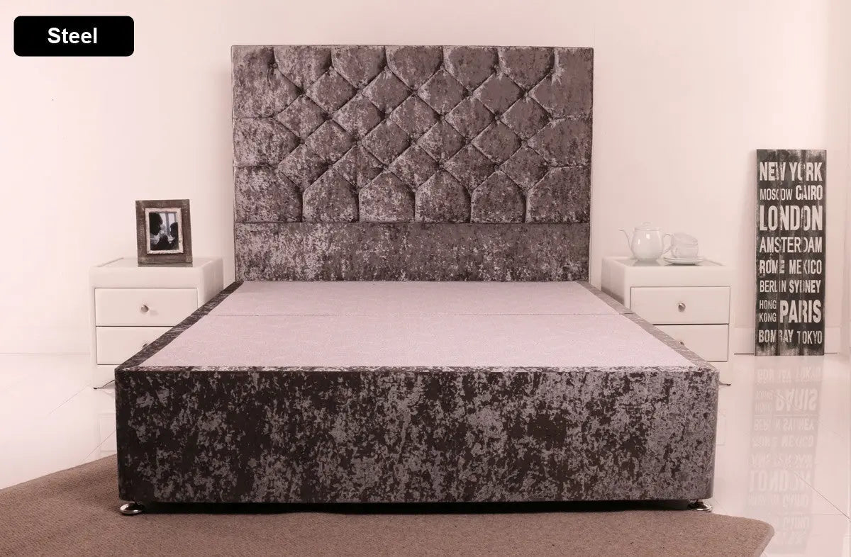 Monte Carlo Gaslift Ottoman Bed – 54" Tall Cubed Headboard in Crushed Velvet