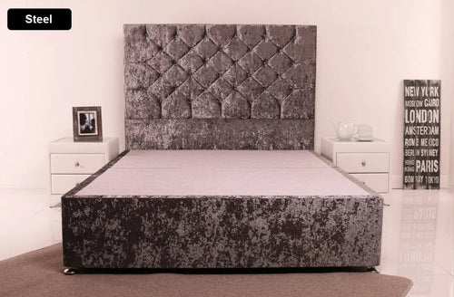Monte Carlo Gaslift Ottoman Bed – 54" Tall Cubed Headboard in Crushed Velvet