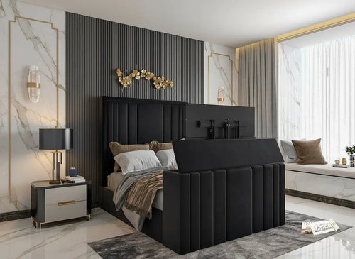 Riva Upholstered Soft Velvet Phonematic Tv Bespoke Bed Frame