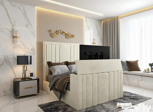 Riva Upholstered Soft Velvet Phonematic Tv Bespoke Bed Frame