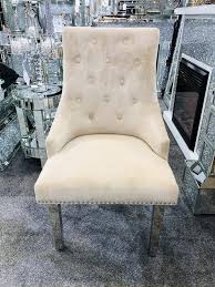 Set of 2 Majestic Lion Knocker Back Velvet Dining Chair - CREAM PLUSH VELVET