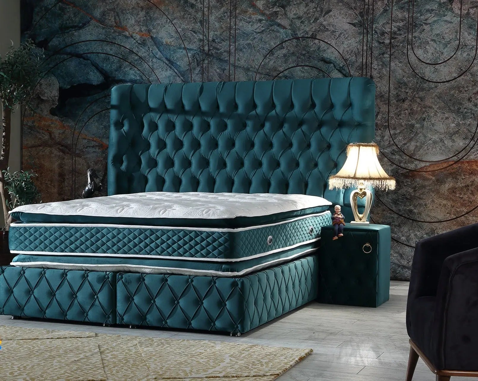 Artemest Divan Ottoman Bedframe – King Size, Teal Plush Velvet
