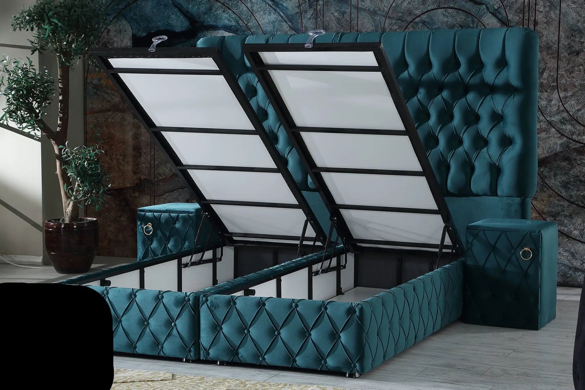 Artemest Divan Ottoman Bedframe – King Size, Teal Plush Velvet