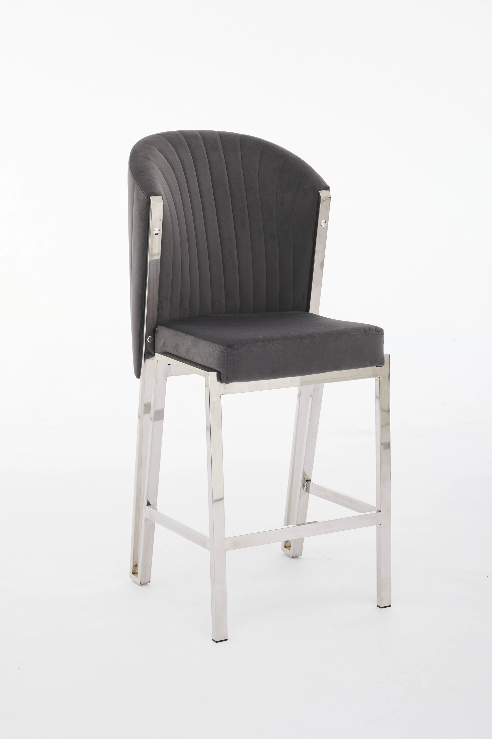 Fabio Shimmer Fabric Chrome Metal Plating Barstool Grey & Chrome