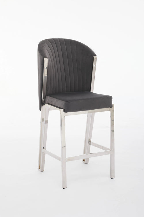 Fabio Shimmer Fabric Chrome Metal Plating Barstool Grey & Chrome