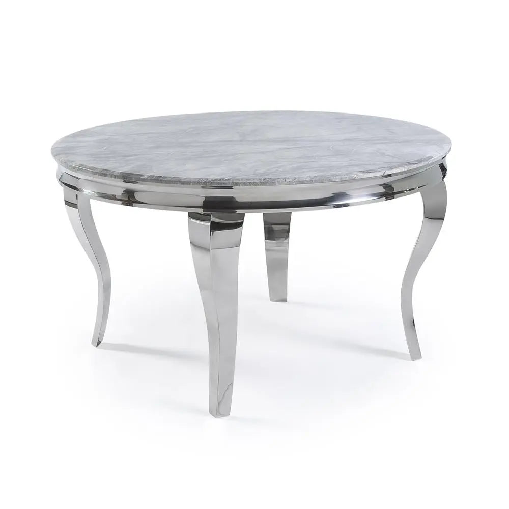 Imperial 1.3m Round Marble Dining Table – Stainless Steel Base