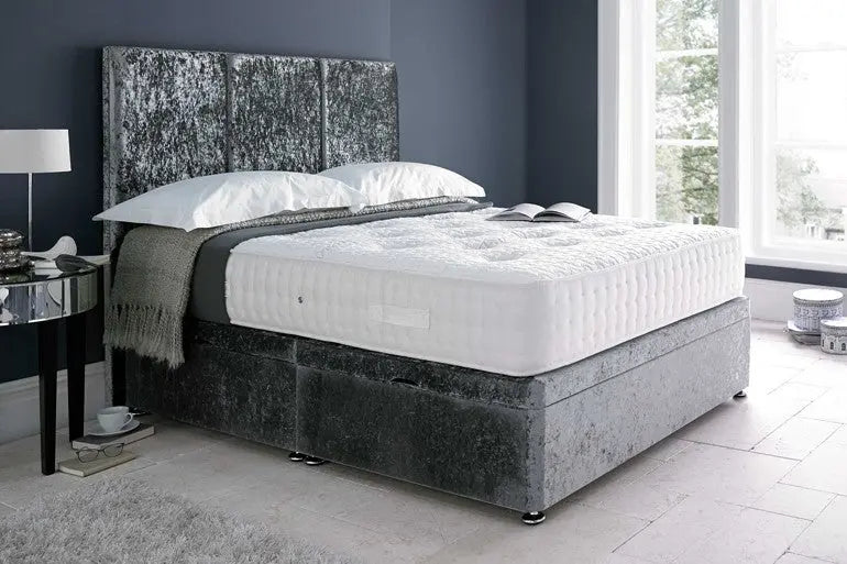 Elegance Ottoman Gaslift Bed – 50" Tall Cubed Headboard in Luxury Velvet