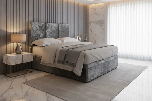 Elegance Ottoman Gaslift Bed – 50" Tall Cubed Headboard in Luxury Velvet