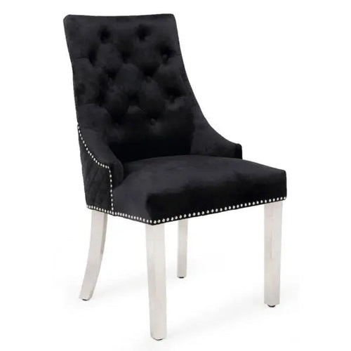 Set of 2 Majestic Lion Knocker Back Velvet Dining Chair - BLACK PLUSH VELVET