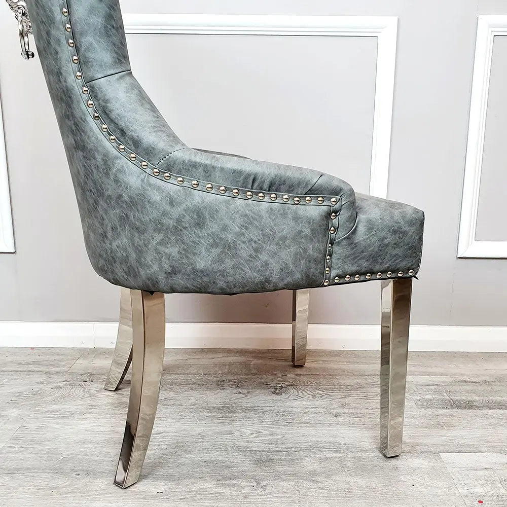 Megan Dining Chair With Lion Knocker Center Piece Grey (1 x Chair Sale)