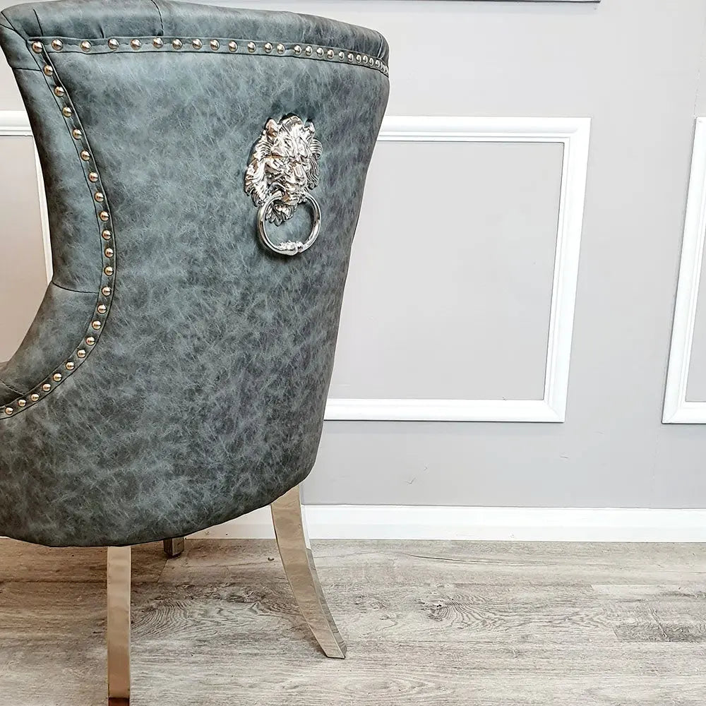 Megan Dining Chair With Lion Knocker Center Piece Grey (1 x Chair Sale)