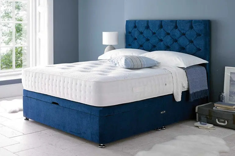 Monte Carlo Gaslift Ottoman Bed – 54" Tall Cubed Headboard in Crushed Velvet
