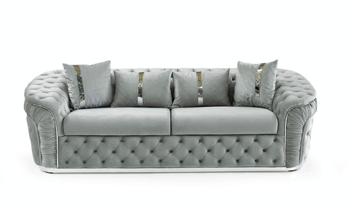Ambassador 3 Seater Sofa Silver Velvet with Chrome Detailing | Luxury Modern Sofa Set CELEBRITY INTERIORS
