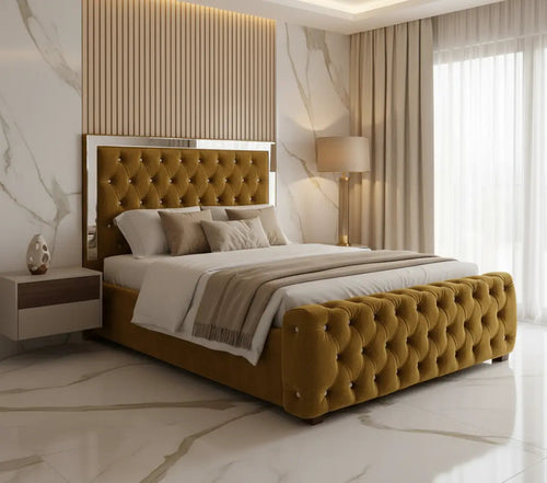 Ambassador Mirrored Bed in Plush Velvet – Bespoke Handcrafted Statement Design