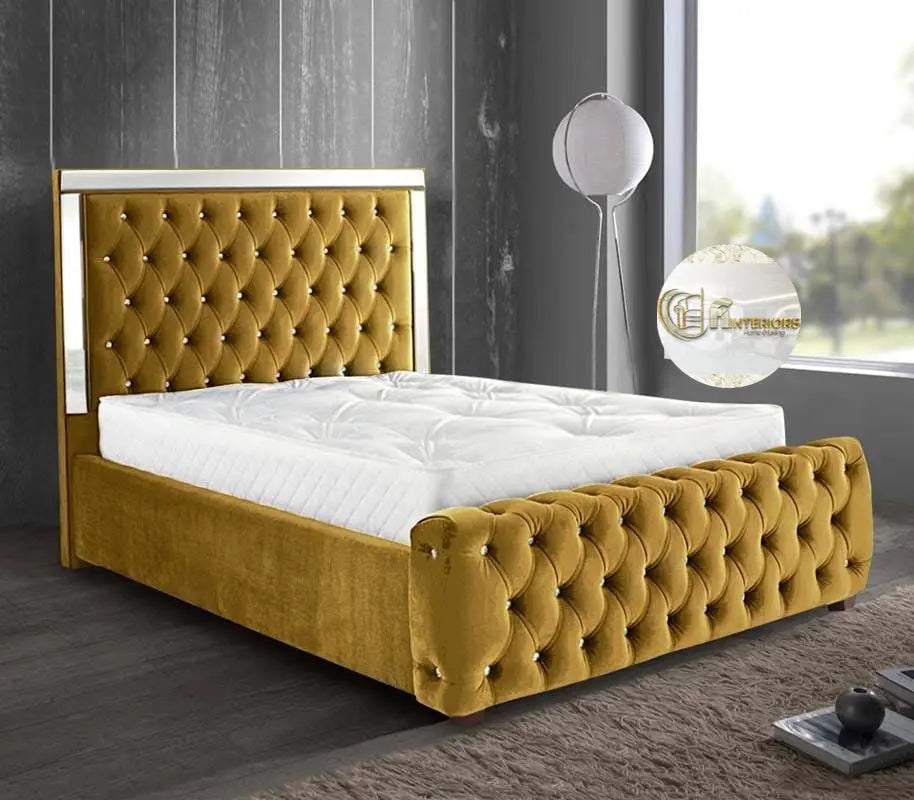 Ambassador Mirrored Bed in Plush Velvet – Bespoke Handcrafted Statement Design