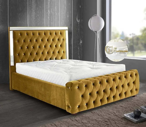 Ambassador Mirrored Bed in Plush Velvet – Bespoke Handcrafted Statement Design